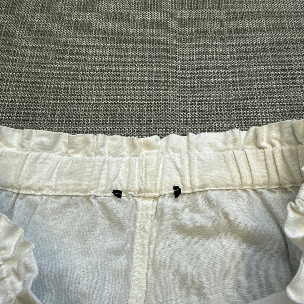 Coastal Linen Blend Wide Leg Pants‎ White Pockets Drawstring Medium *